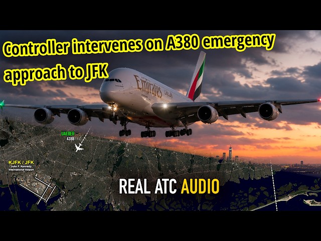 Emirates A380 in Trouble on Final Approach to JFK — Controller Takes Over. REAL ATC.