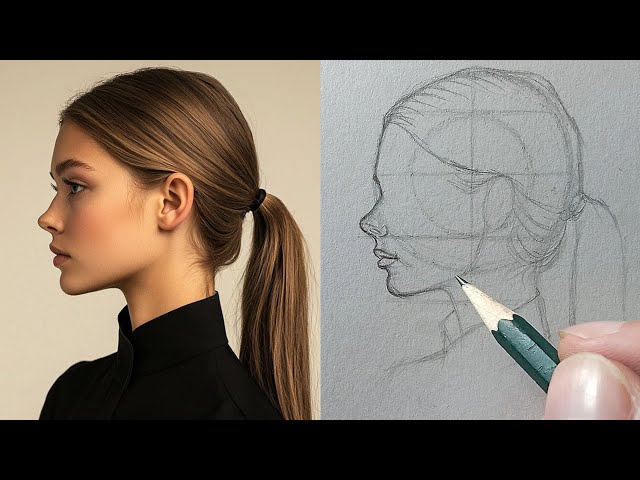 Learn how to draw a side profile face step by step using Loomis method