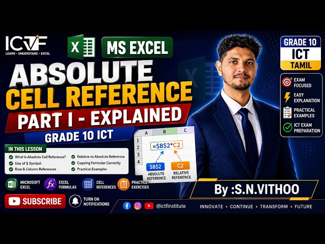 MS Excel Absolute Cell Reference | Part 1 Explained | Grade 10 ICT | SNVITHOO