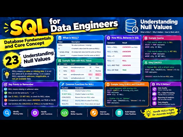 23. SQL for Data Engineers - Database Fundamentals and Core Concept   - Understanding Null Values