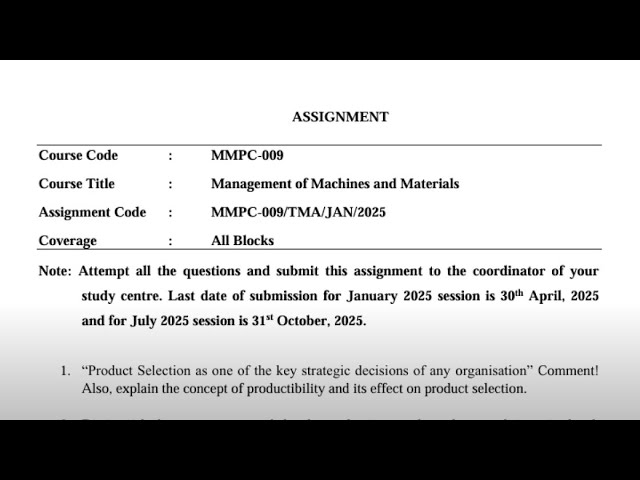 IGNOU MMPC-009 Solved Assignment Jan 2025 | July 2025 [FREE] MBA | Management of Machine & Material