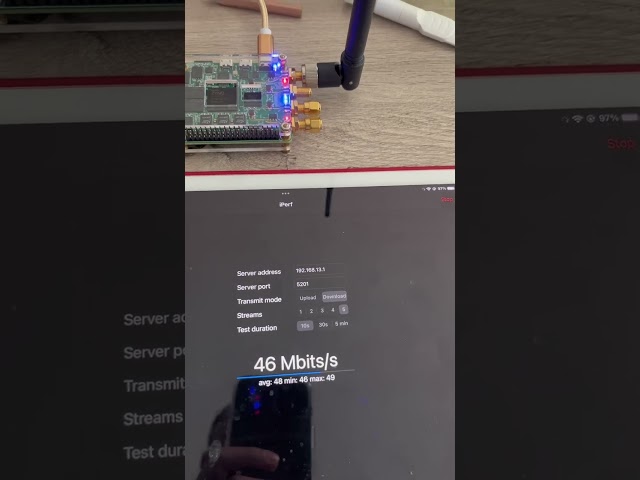 iperf3 TCP between openwifi (Xilinx ZYNQ ADI AD9361) board and iPad: 50Mbps