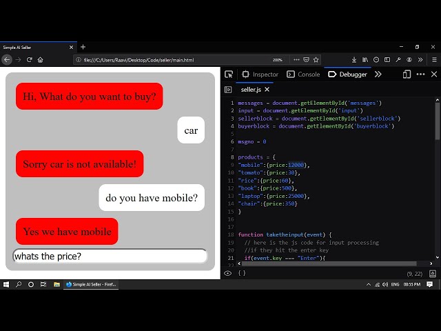 l tried to create AI Chatbot using HTML and it works with JavaScript (Classic AI project)