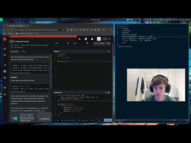 BASH Scripting #1 - Code Wars Fail 🤷‍♂️ - Kata: "Going to the cinema"
