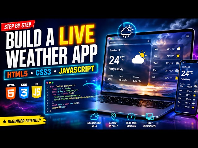 Build a Beautiful Weather App Using HTML5 CSS3 & JavaScript | Step-by-Step Tutorial