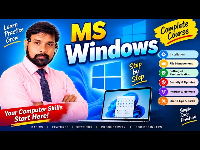 Day-1 | MS Windows Operating System in Telugu| How to use keys in Keyboard