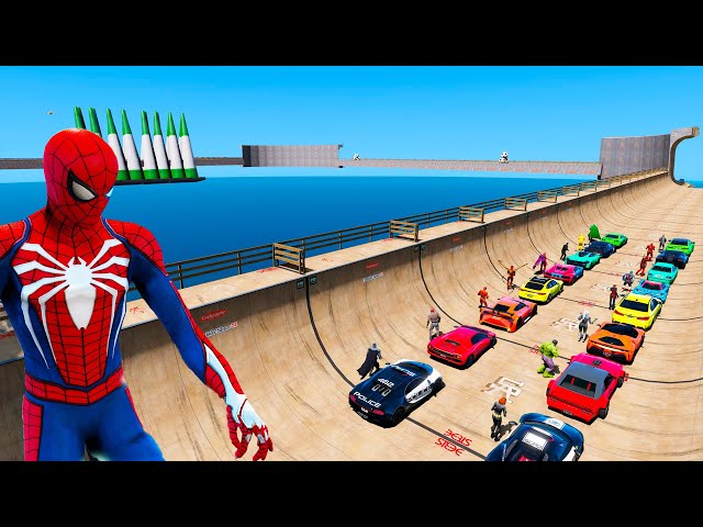 Explosive Gas Station Ramp in GTA 5: New & Insane! Spiderman and Friends  Sport Cars challenge!