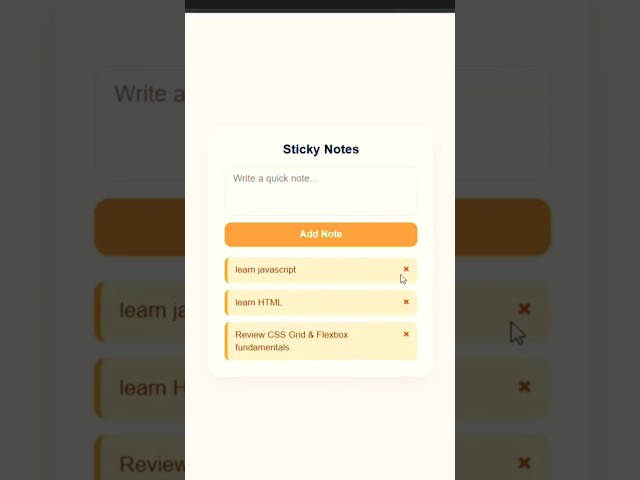 Sticky Notes Using Html Css Js | #coding #webdesign #tutorial #shorts #viral