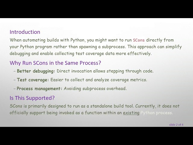 Running SCons Inside the Same Python Process: Feasibility and Recommendations