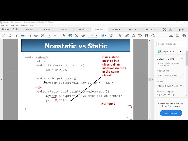 AV Java Class 21 (Part 2 Static vs Non Static Class methods + Overloading Class methods)