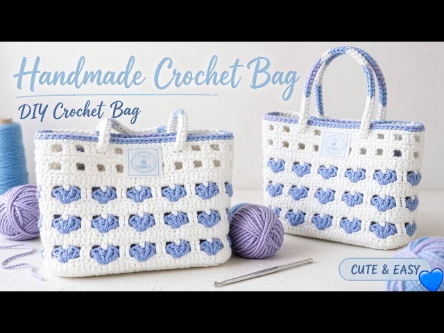 Easy to crochet heart pattern handbag.Beginner free crochet bag tutorial