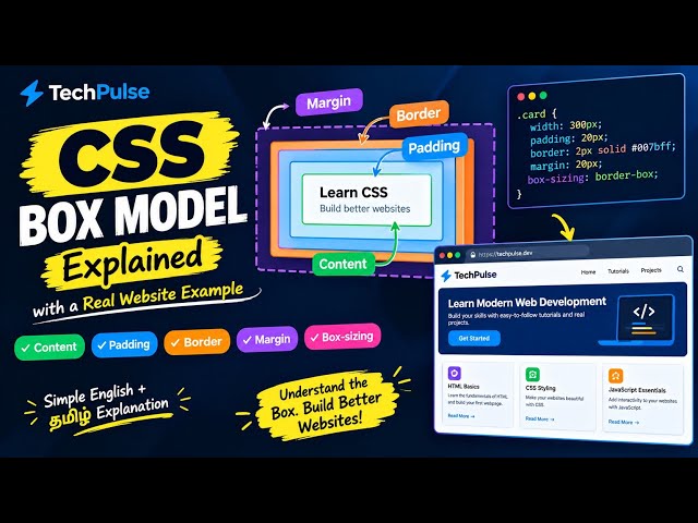 CSS Box Model Explained 🔥 | Margin, Padding, Border & Box-Sizing