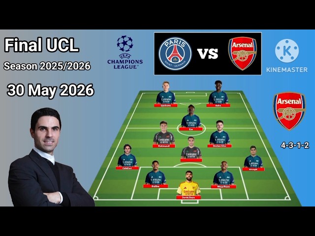 Today's Match 🔥 PSG vs Arsenal 4-3-1-2 Line Up With Merino Final UCL Season 2025/2026
