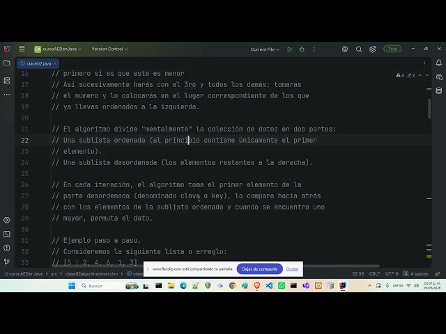 Curso de AED en Java Clase 02 Algoritmo de Ordenamiento Insertion Sort Escuela libre de Programacion