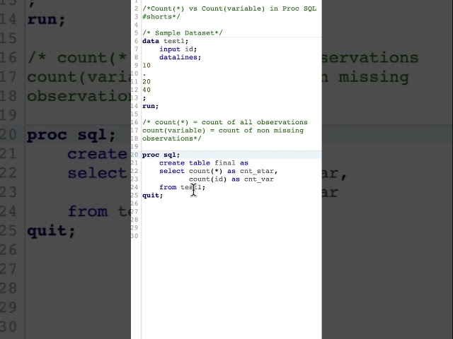 Count(*) vs Count(variable) in Proc SQL #shorts*