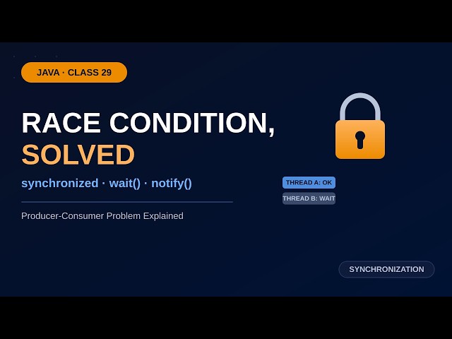 Java Class 29:Synchronization Explained, Race Condition, wait()/notify() & Producer Consumer Problem