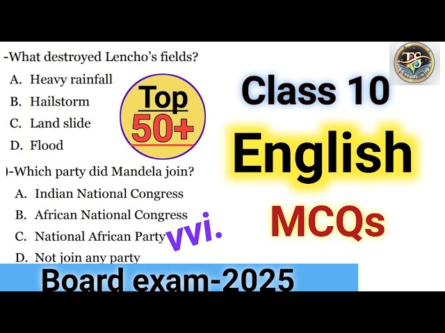Class 10th English Important Objective Questions 2026. Class 10 English MCQ Questions 2026. English