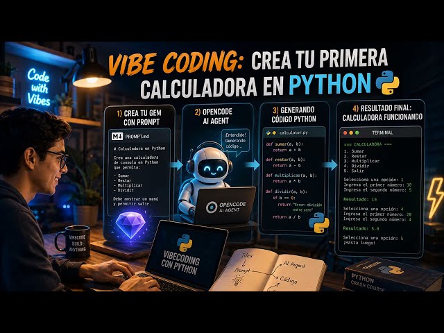 Programé una Calculadora en Python SIN ESCRIBIR CÓDIGO | Vibe Coding Completo con OpenCode en Ubuntu
