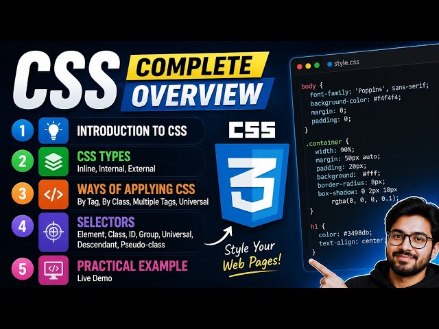 CSS Complete Tutorial for Beginners | Introduction, CSS Types, Selectors & Practical Example |