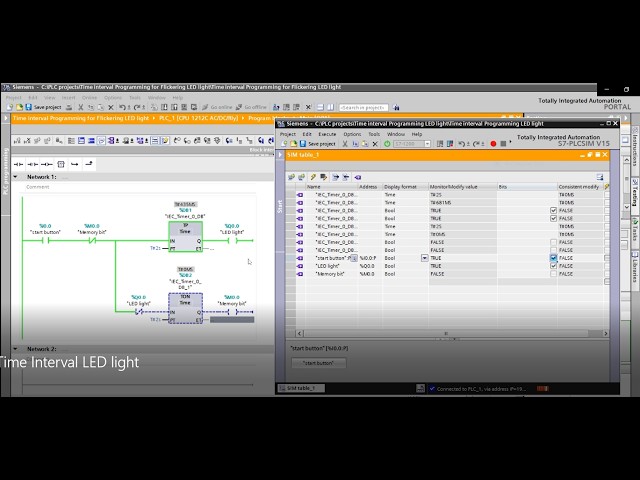 Siemens PLC Timer logic making LED light ON & OFF