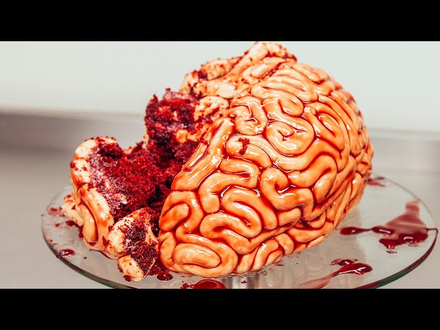 How To Make A BRAIN CAKE! Red velvet cake, fondant and raspberry jam!