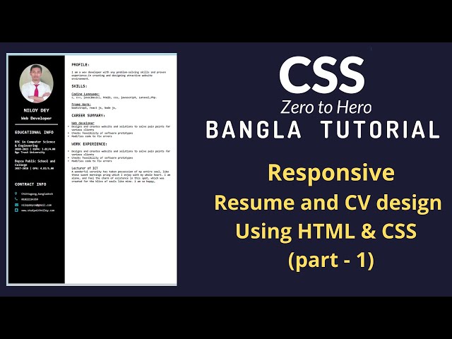 CSS Bangla Tutorial 41 | How to Create Responsive CV and Resume Website using HTML and CSS.(part- 1)