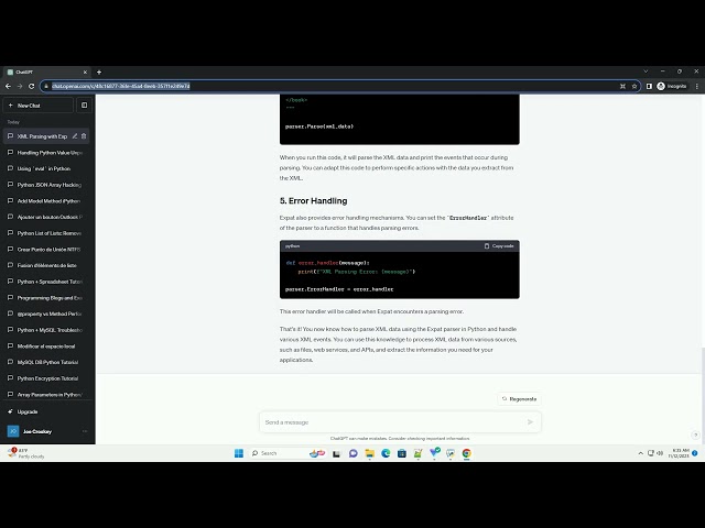 XML parsing expat in python handling data