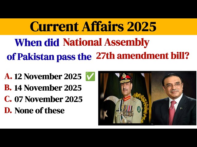 Complete Current Affairs MCQs 2025 | Most Important Current Affairs MCQs November 2025 | Css Ppsc