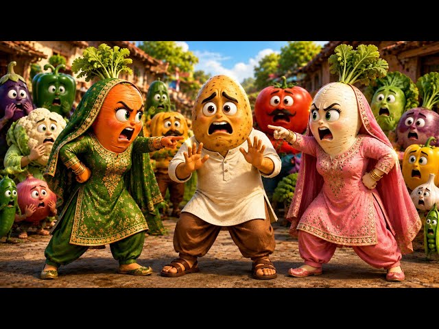 🥔 Aloo Ki Do Do Biwiyan 😱 |  Emotional Vegetable Cartoon Story | Urdu Hindi Cartoon Story 