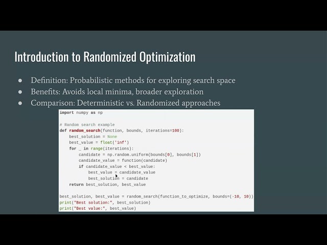Introduction to Randomized Optimization in Machine Learning