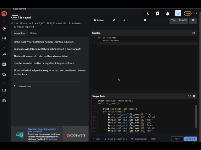 codewars python Is it even