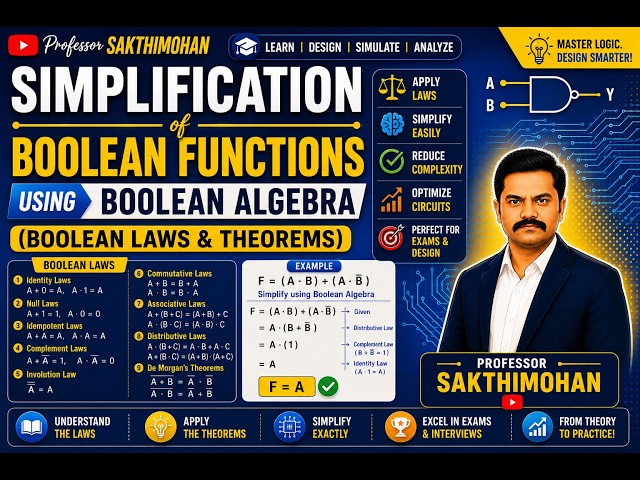 Simplification of Boolean Functions using Boolean Algebra (Boolean Laws & Theorms)