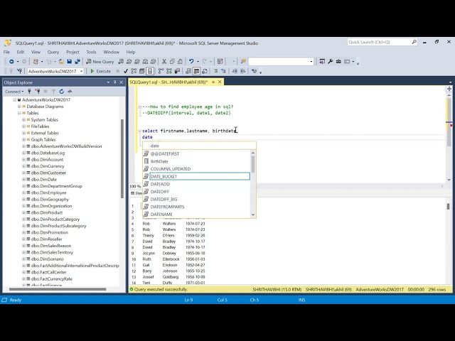 How to calculate employees age based on Birthdate in sql