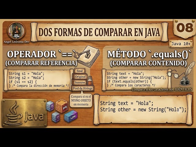 8. Comparación de cadenas ( Operador ==, Metodo .equals y sus diferencias ) en Java :0