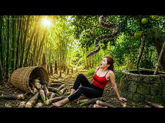 72 Hours Survival: Girl Was Harvesting Bamboo Shoots… Then a Giant Python Dropped From Above!