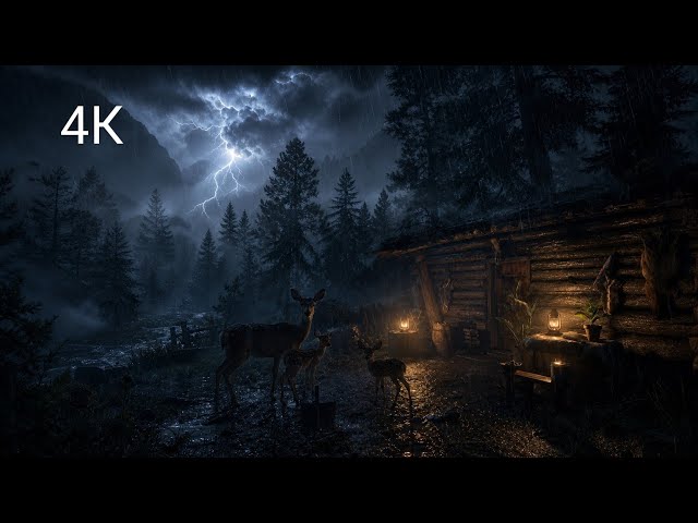 10 Hours Forester's Hut Storm ⚡ Rumbling Rain & Distant Thunder for Insomnia Relief No Ads