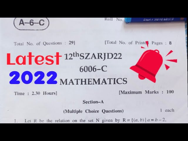 JK Board class 12th maths paper 2022
