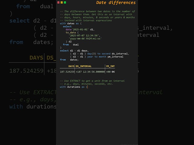 Difference between dates in Oracle Database #sqltips