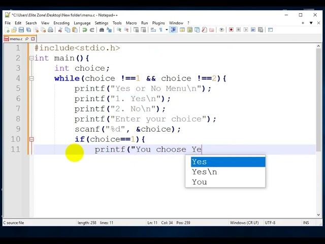 How to Create a Yes/No Menu in C | While Loop & If-Else Tutorial