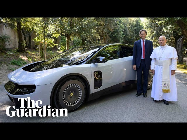 Pope Leo gets a close look at first fully electric Ferrari