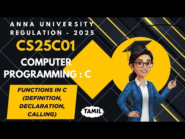 Functions in c (Definition, declaration,calling) in Computer Programming : C tamil||CS25C01||AU 2025