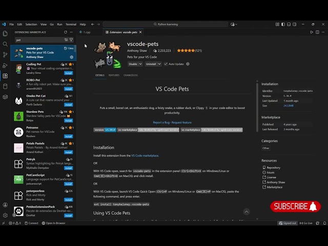 How to get pets in VS Code