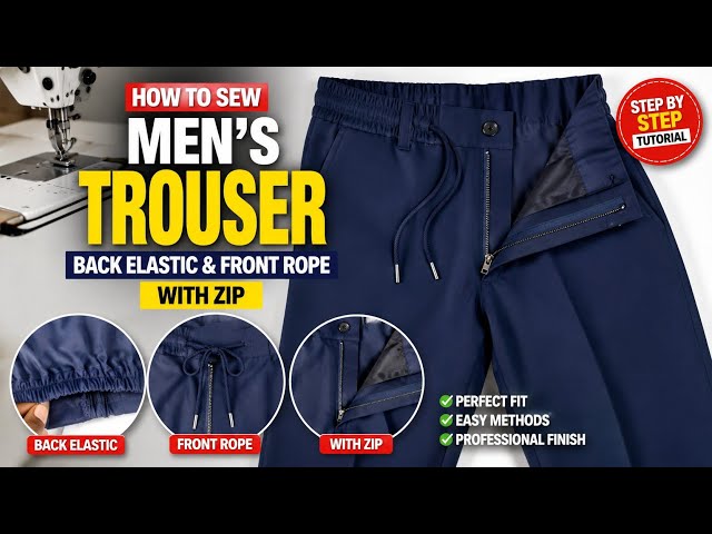 How to Sew Men’s Trouser with Back Elastic & Front Rope with ZIP | EASY Step-by-Step Guide #fashion