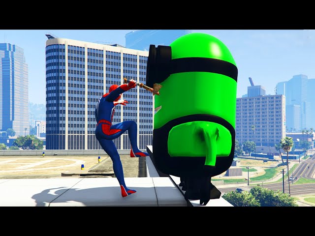 GTA 5 Spiderman & Rainbow Minions Team Jumping Off Highest Buildings (Ragdolls, Funny Moments) #11