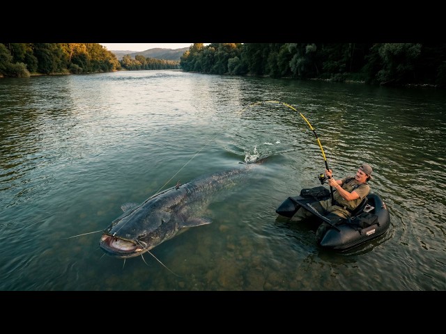 Catching Europe's BIGGEST Fish on Wild River From TINY Bellyboat