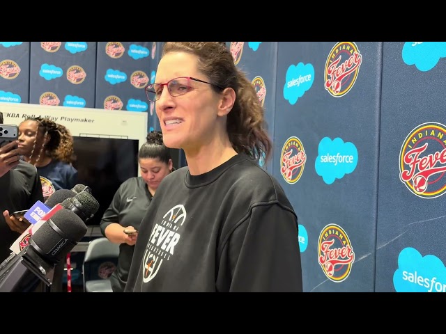 Indiana Fever head coach Steph White speaks to media before practice, discussed viral bench moment