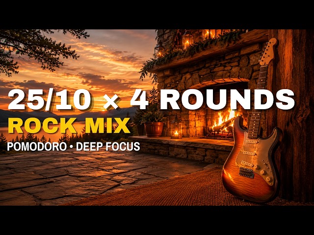 Pomodoro Timer 25/10 ×4 |2.3 Hours of Instrumental Guitar Rock for Deep Work |  Focus Cycle 🍅