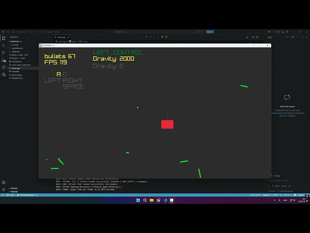 C++ GameDev RayLib | Day 5 - Turret rotation, bullet resolution and gravity.