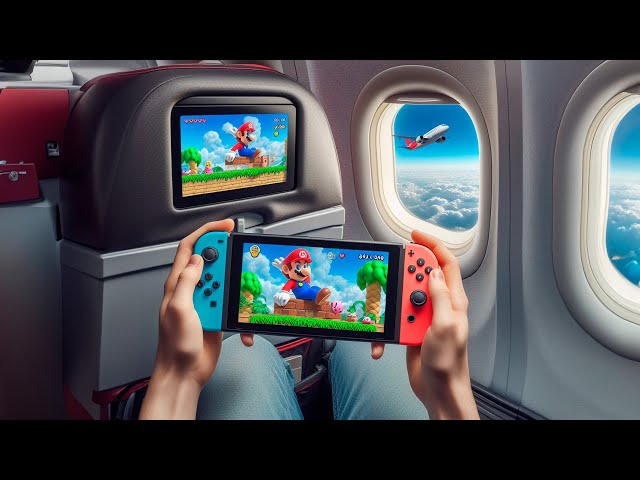 This is how I play Nintendo Switch on the plane 😈 Can it get any more epic?