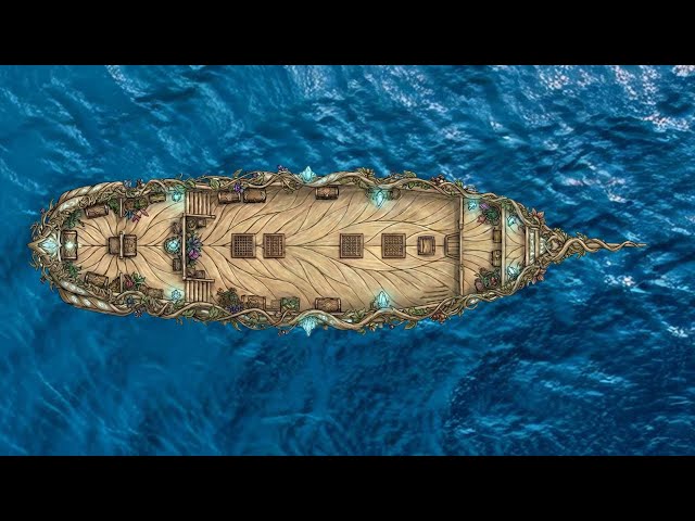24/7 - DnD Ship Map on Ocean, An Elven Boat animated map, ocean theme sounds, with square grid